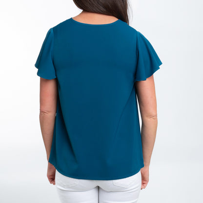 Amal Flutter Short Sleeve V-Neck Blouse