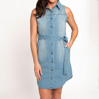 Tamar Denim Sleeveless Shirt Duster Dress