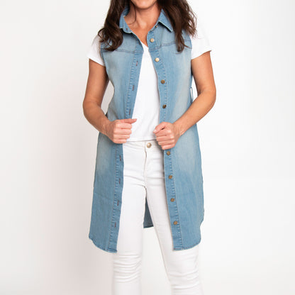 Tamar Denim Sleeveless Shirt Duster Dress