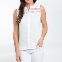Indie Sleeveless V-Neck White Tank Top Blouse
