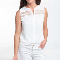 Indie Sleeveless V-Neck White Tank Top Blouse