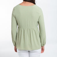 Kyra Swiss Dot V-Neck Long Sleeve Babydoll Blouse