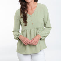 Kyra Swiss Dot V-Neck Long Sleeve Babydoll Blouse