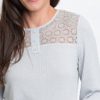 Selena 3/4 Sleeve Ribbed Jersey Henley Blouse