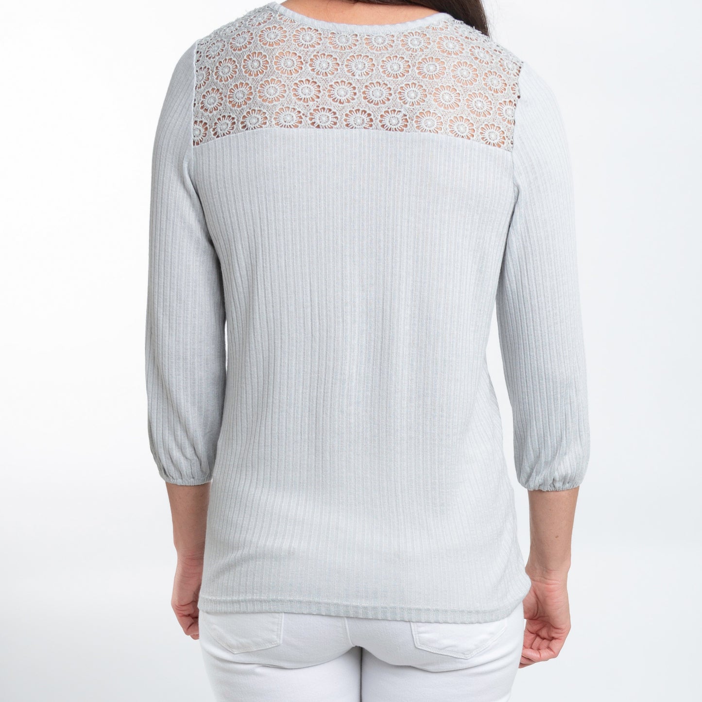 Selena 3/4 Sleeve Ribbed Jersey Henley Blouse