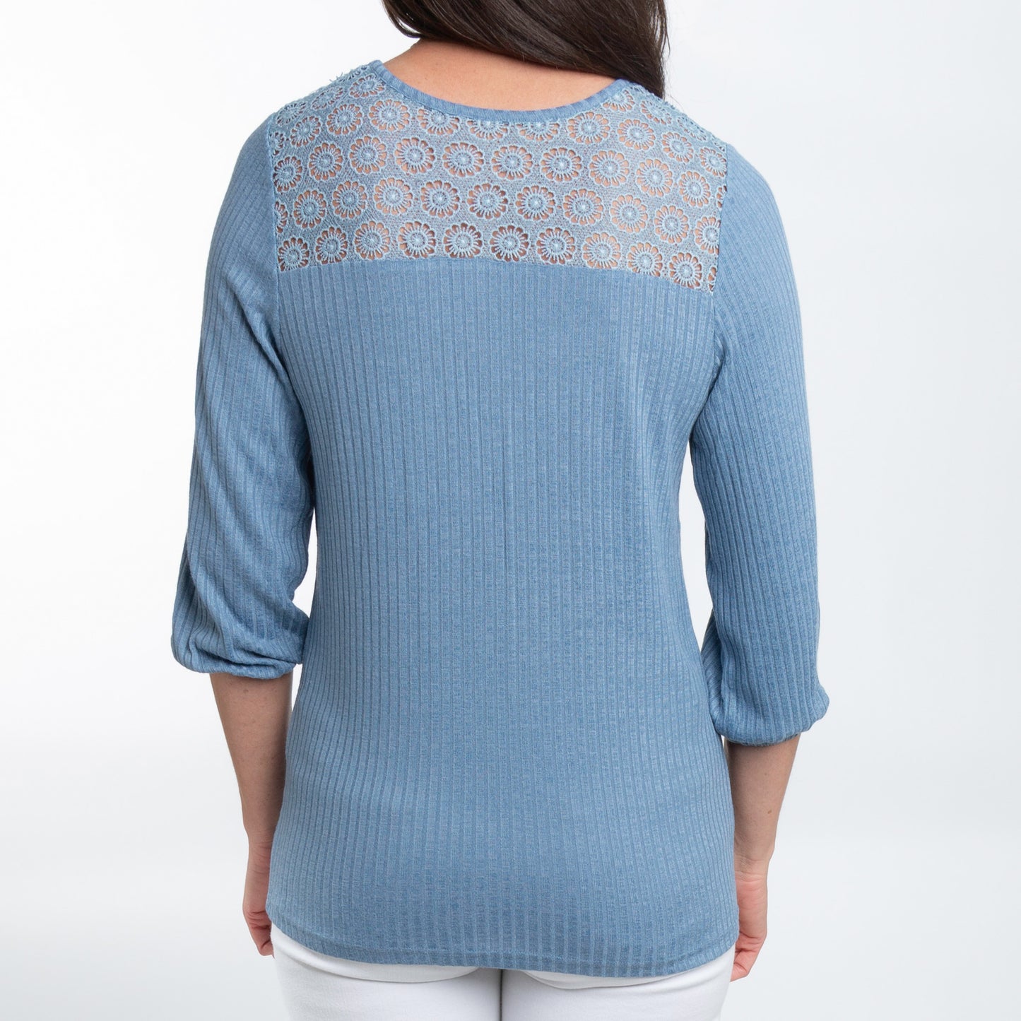 Selena 3/4 Sleeve Ribbed Jersey Henley Blouse