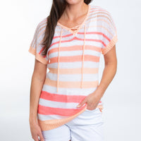 Shira Short Sleeve V-Neck Striped Knit Top