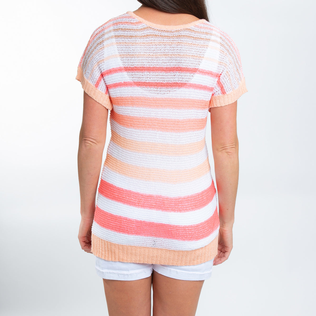 Shira Short Sleeve V-Neck Striped Knit Top