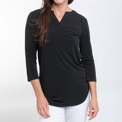 Daisy 3/4 Sleeve V-Neck Black Tunic Blouse