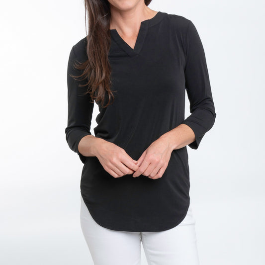 Daisy 3/4 Sleeve V-Neck Black Tunic Blouse Set