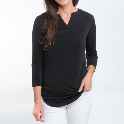Daisy 3/4 Sleeve V-Neck Black Tunic Blouse