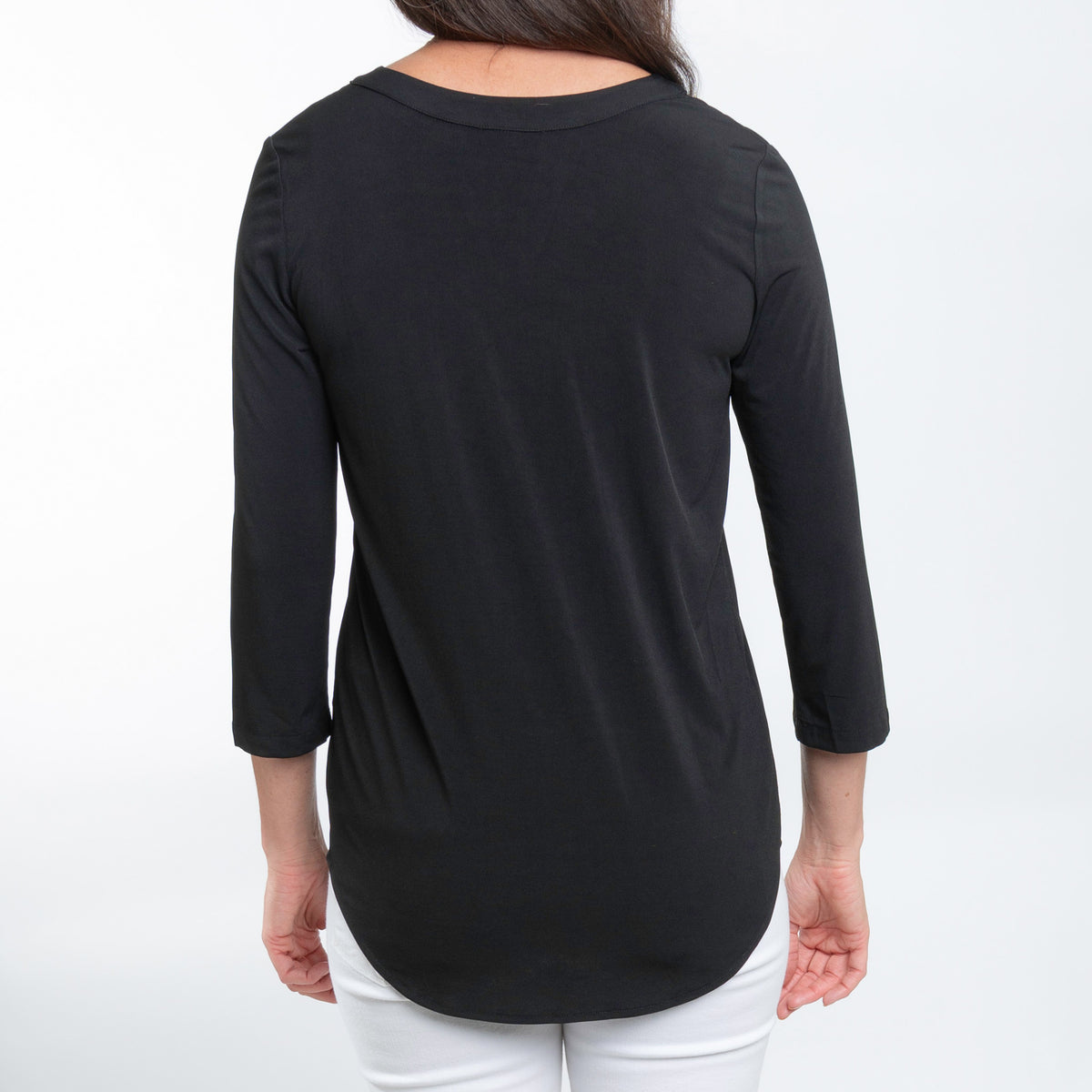Daisy 3/4 Sleeve V-Neck Black Tunic Blouse