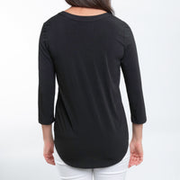 Daisy 3/4 Sleeve V-Neck Black Tunic Blouse