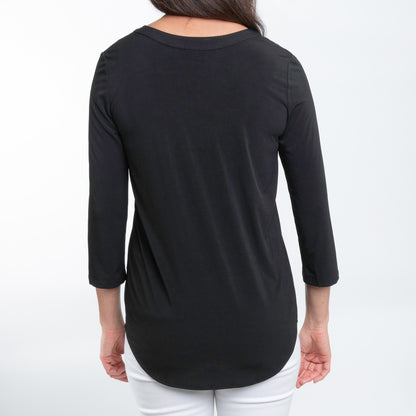 Daisy 3/4 Sleeve V-Neck Black Tunic Blouse