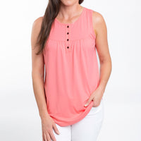 Tobi Lightweight Sleeveless Scoop Neck Henley Tank Top