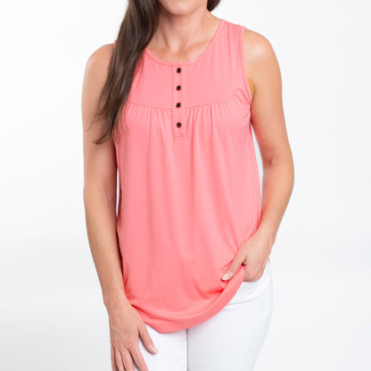 Tobi Lightweight Sleeveless Scoop Neck Henley Tank Top