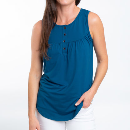 Tobi Lightweight Sleeveless Scoop Neck Henley Tank Top