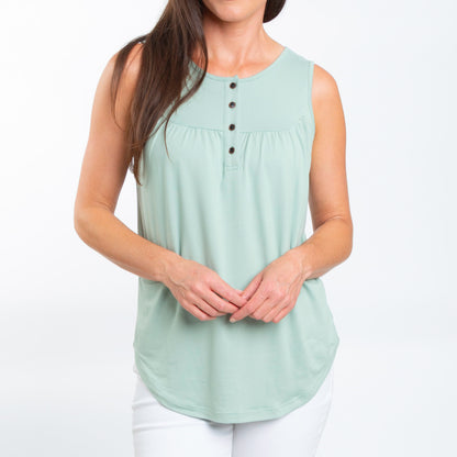 Tobi Lightweight Sleeveless Scoop Neck Henley Tank Top