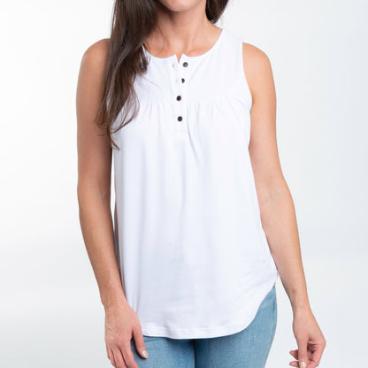 Tobi Lightweight Sleeveless Scoop Neck Henley Tank Top
