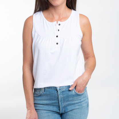 Tobi Lightweight Sleeveless Scoop Neck Henley Tank Top
