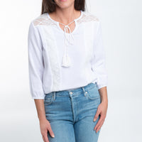 Larisa Cotton Gauze 3/4 Bishop Sleeve Tie Blouse