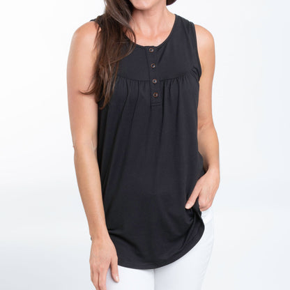 Tobi Lightweight Sleeveless Scoop Neck Henley Tank Top