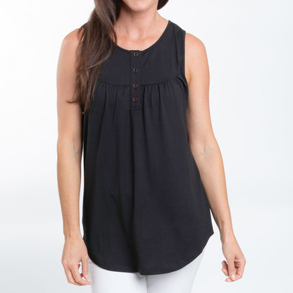 Tobi Lightweight Sleeveless Scoop Neck Henley Tank Top