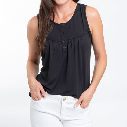 Tobi Lightweight Sleeveless Scoop Neck Henley Tank Top
