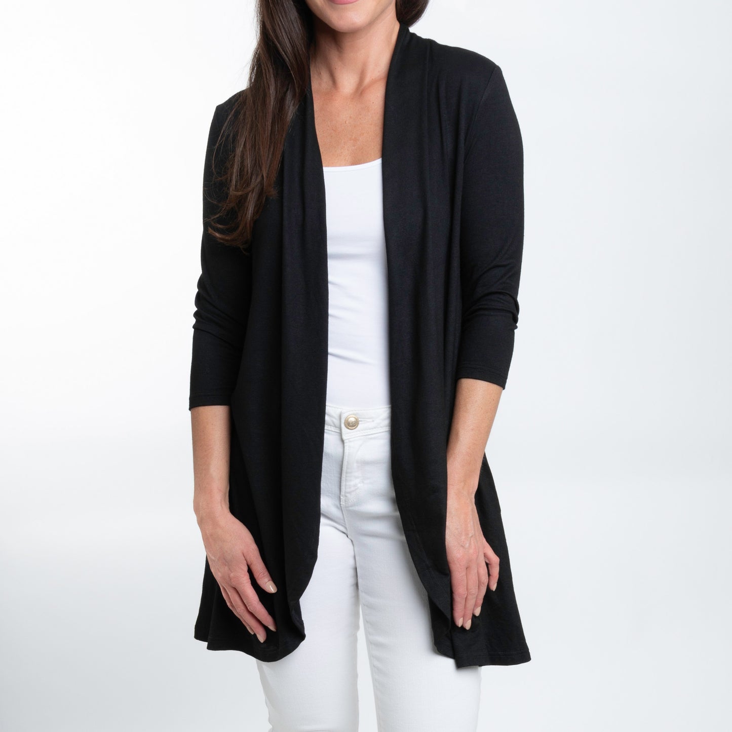 Diana 3/4 Sleeve Stretch Knit Denim Duster Cardigan