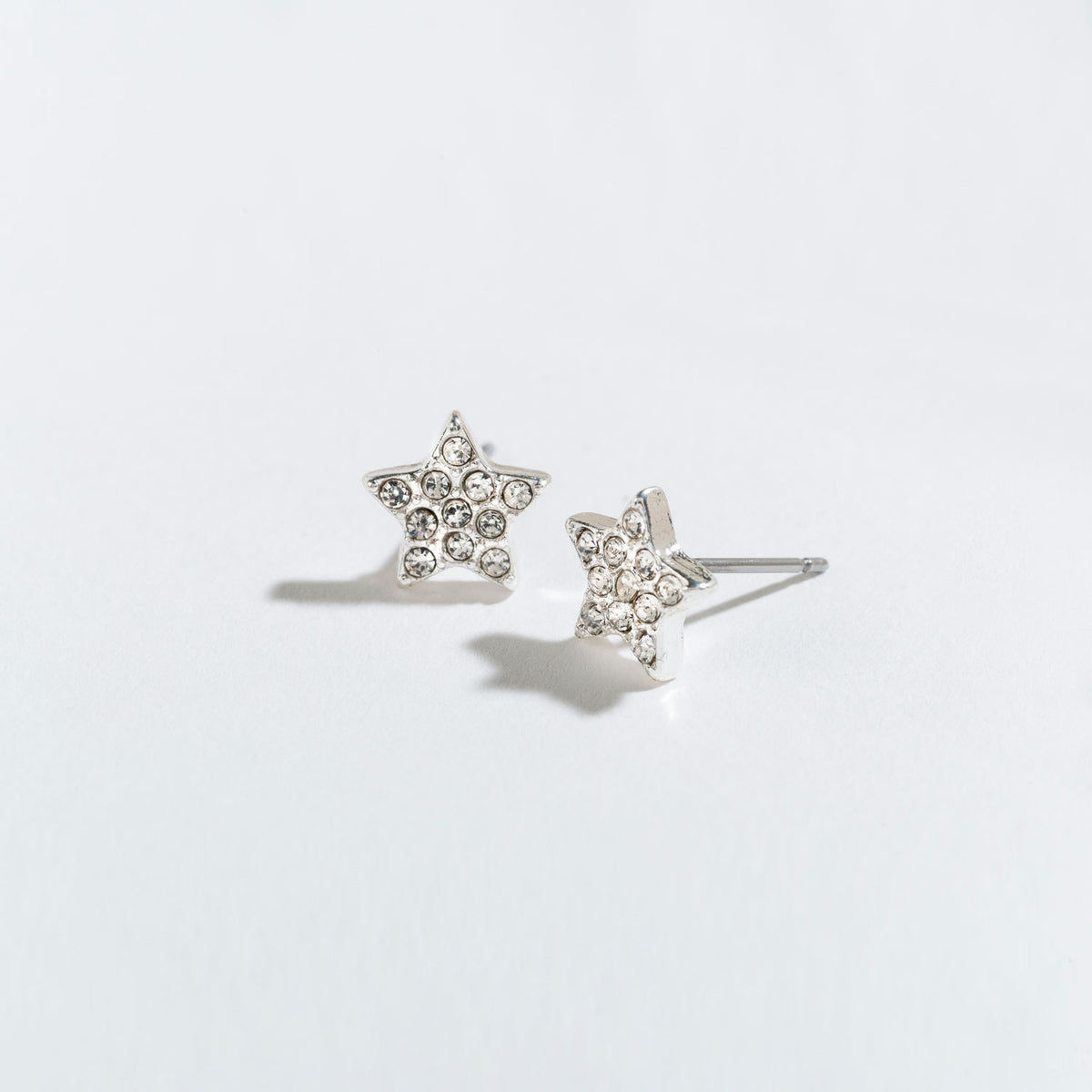 Silver Pave Stone Star Stud Earrings