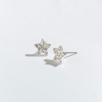 Silver Pave Stone Star Stud Earrings