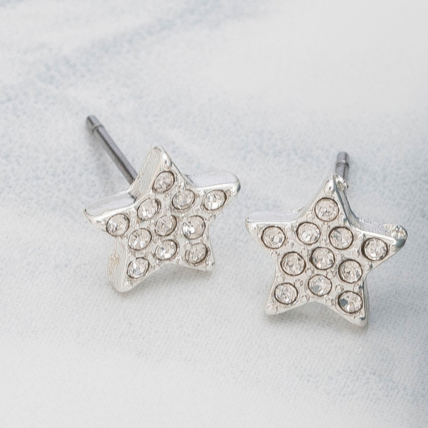 Silver Pave Stone Star Stud Earrings