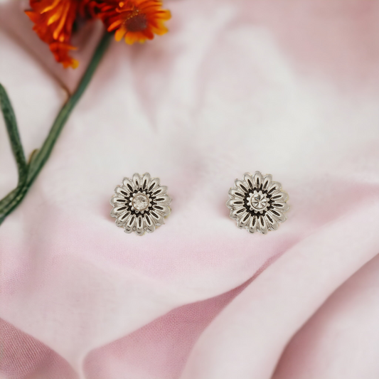 Antique Silver Flower Stud Earrings