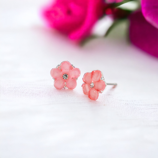 Pink Stone Flower Stud Earrings