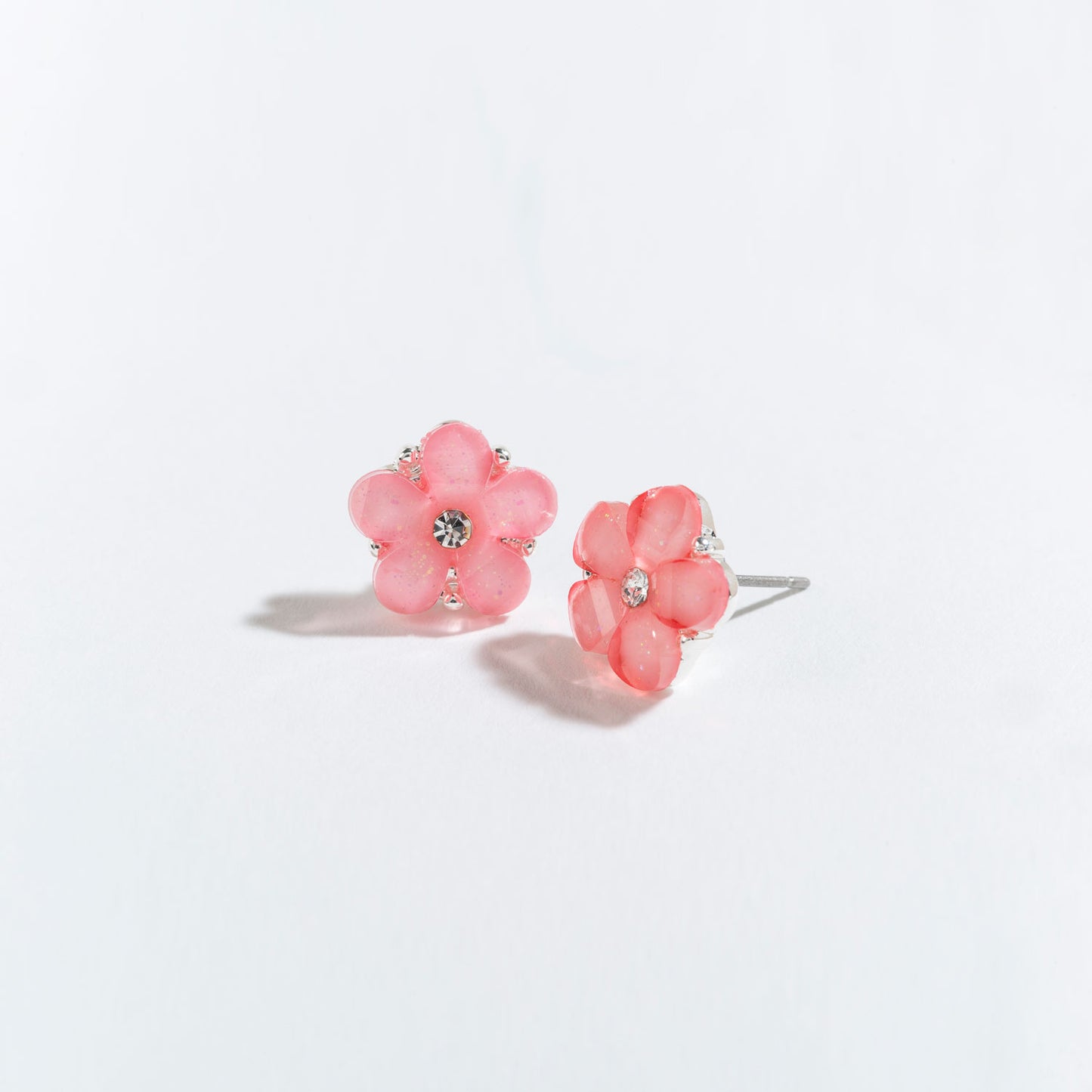 Pink Stone Flower Stud Earrings