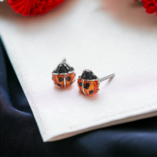Red and Black Ladybug Stud Earrings