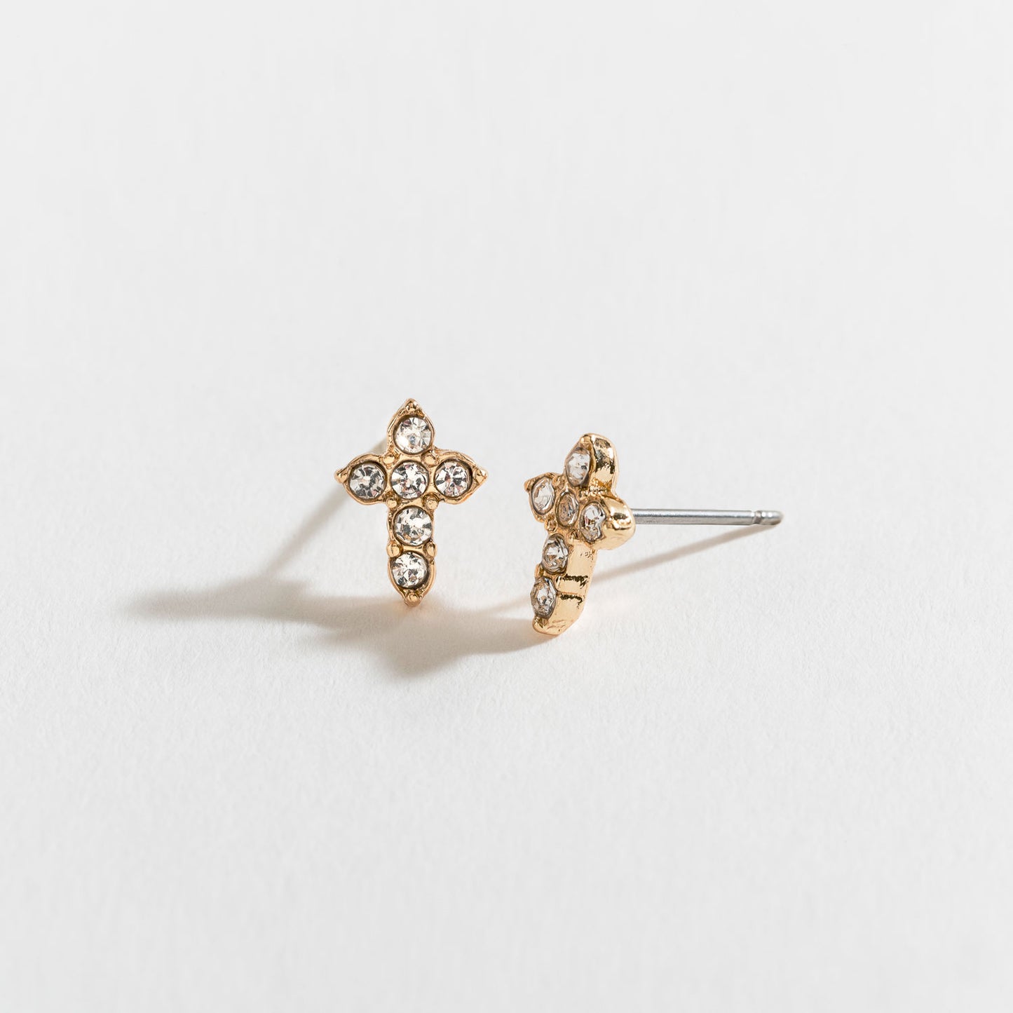 Gold Crystal Stone Cross Stud Earrings