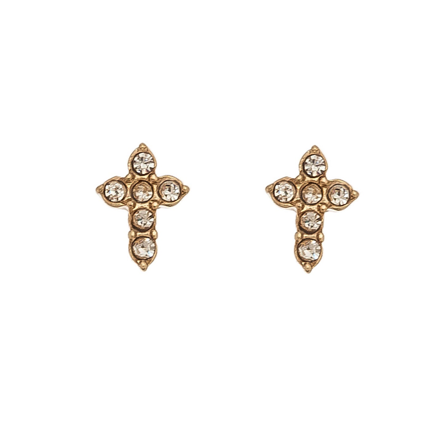 Gold Crystal Stone Cross Stud Earrings