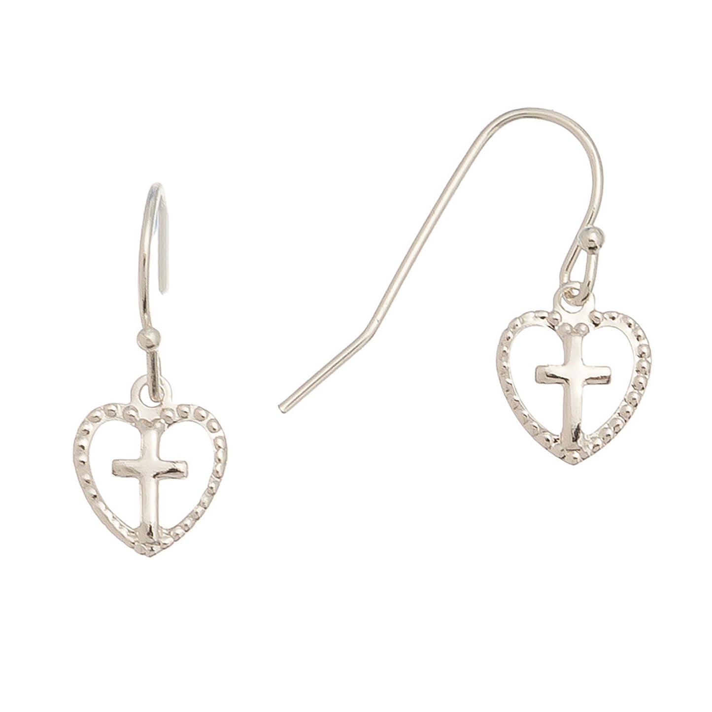 Silver Heart with Cross Drop Earrings