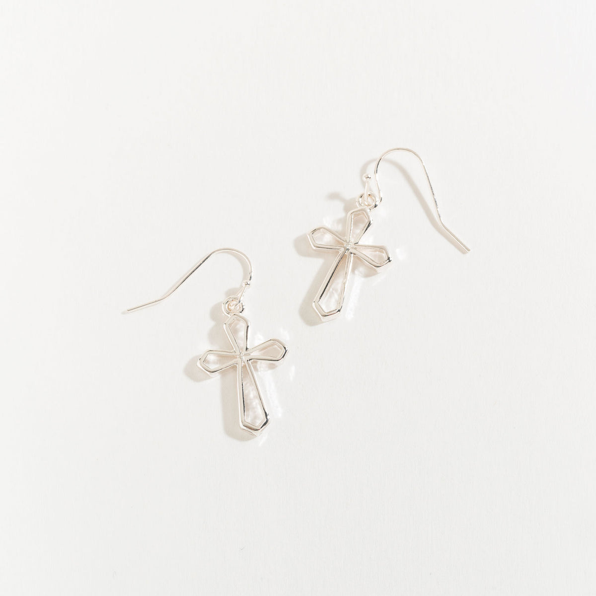Large Silver Drop Cross Earrings