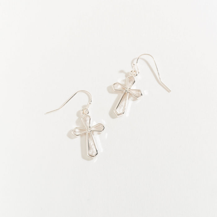 Large Silver Drop Cross Earrings