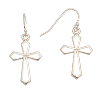 Large Silver Drop Cross Earrings