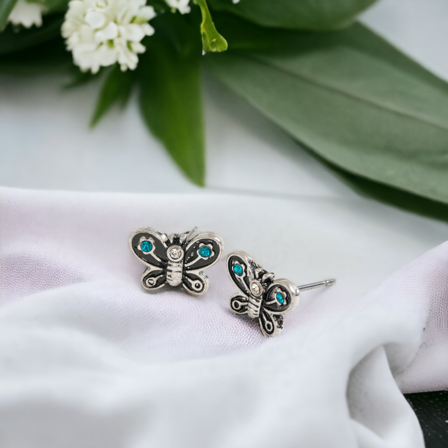 Antique Silver Butterfly Stud Earrings