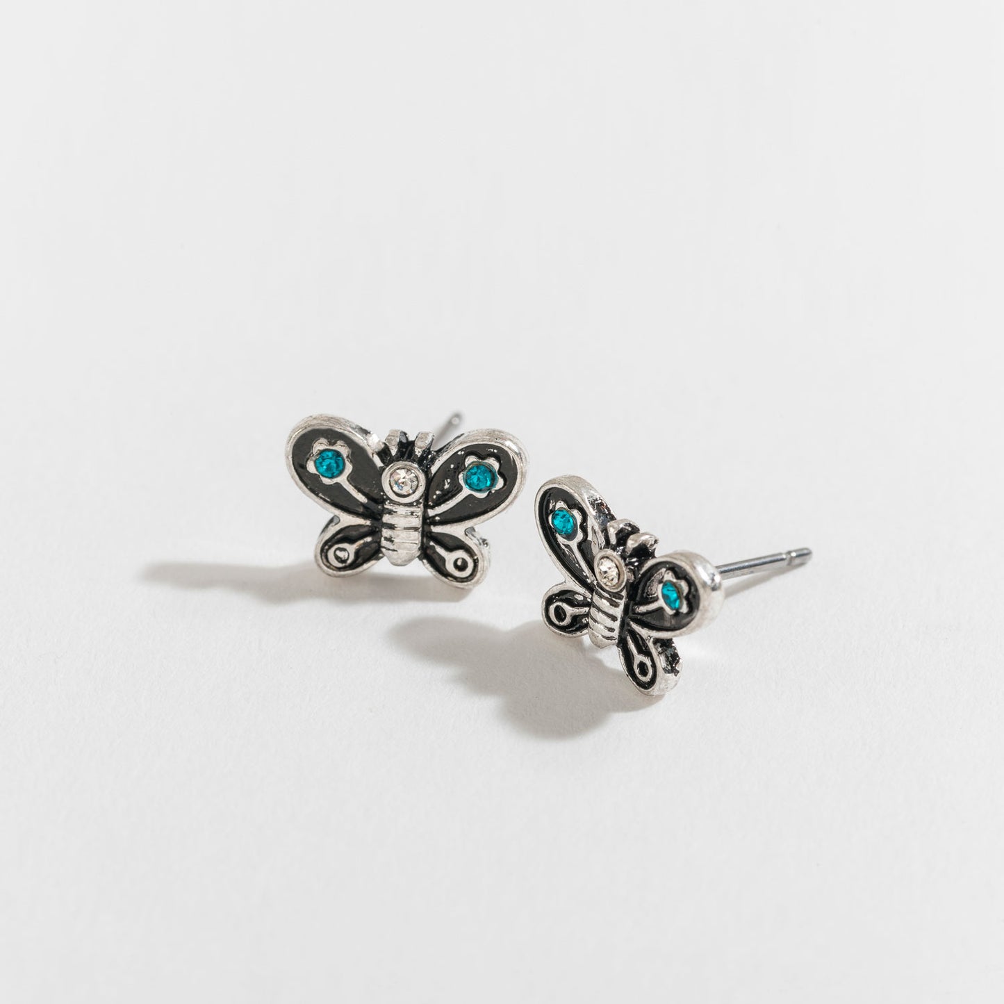 Antique Silver Butterfly Stud Earrings