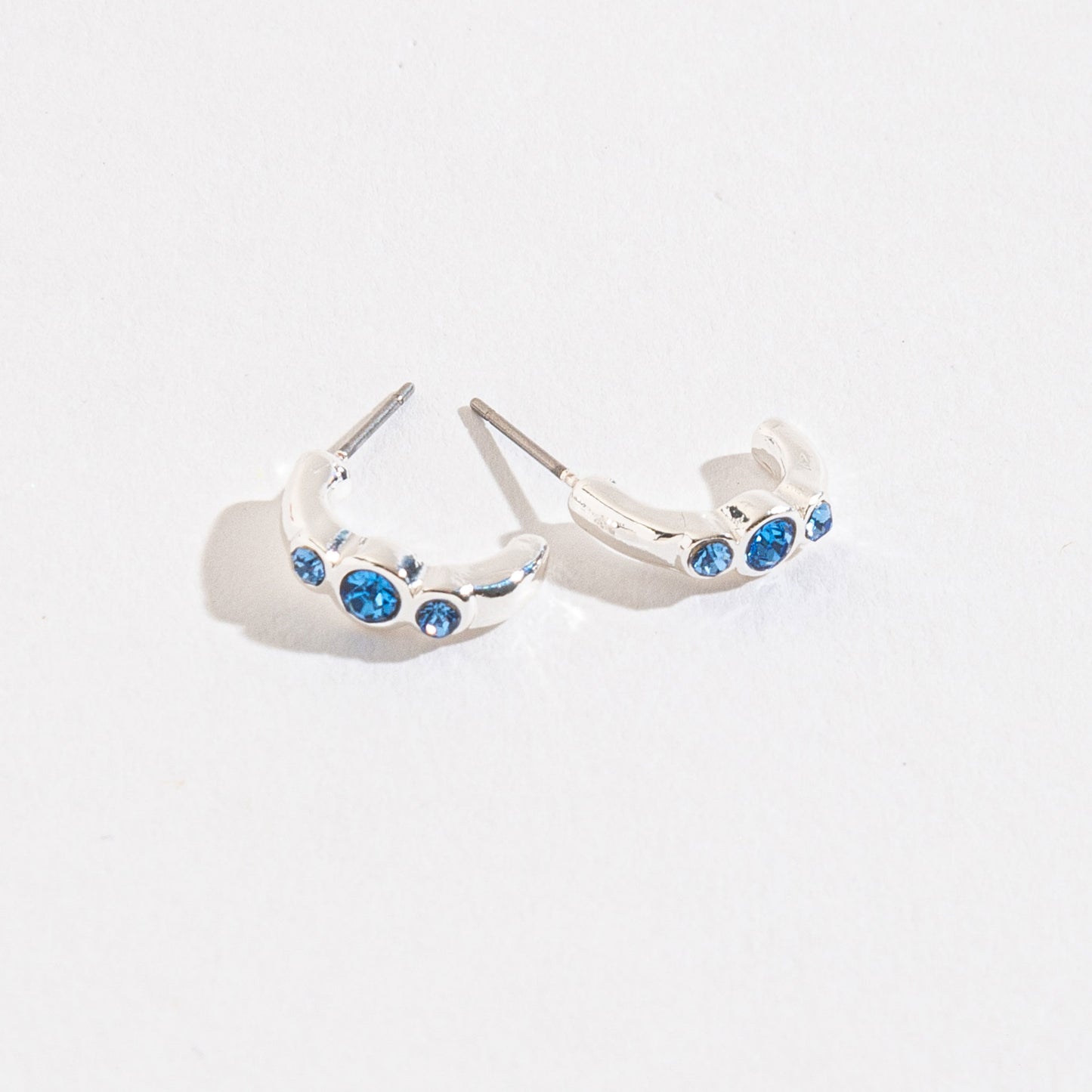 Blue Gem Hoop Earrings