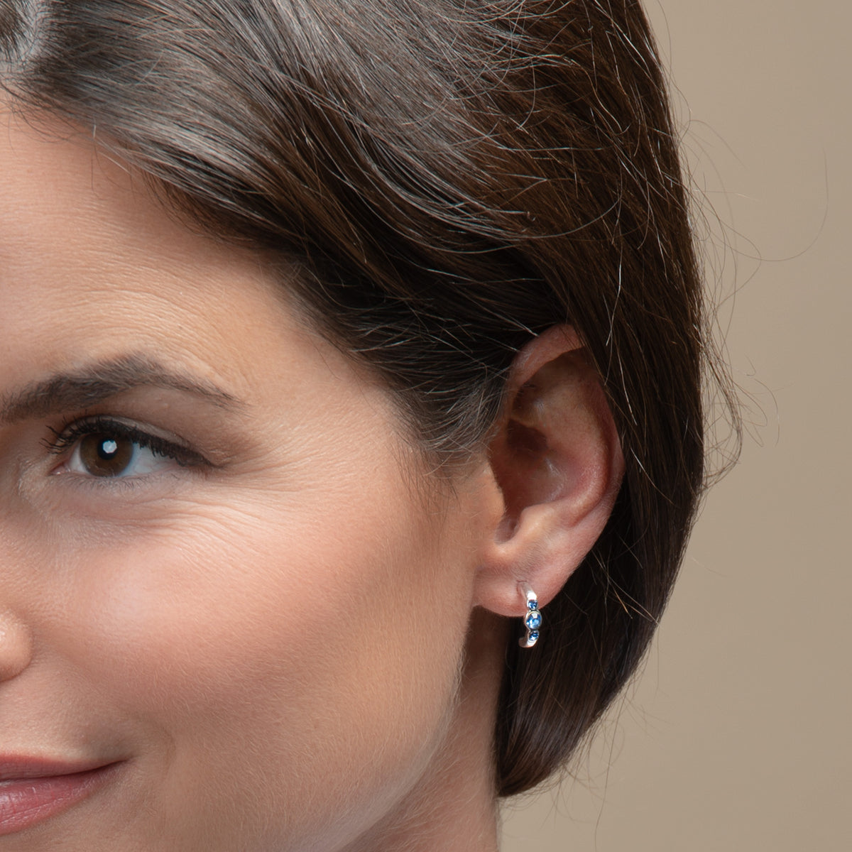 Blue Gem Hoop Earrings