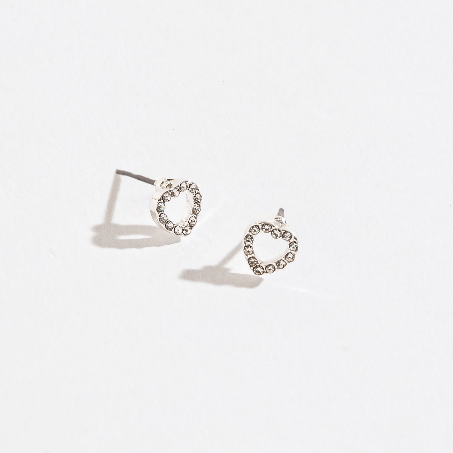 Silver Pave Heart Stud Earrings