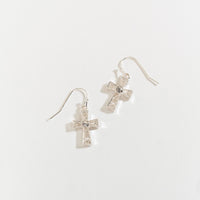 Silver Crystal Drop Cross Earrings