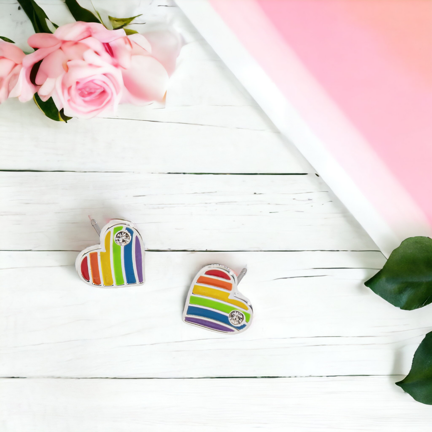 Rainbow Heart Stud Earrings