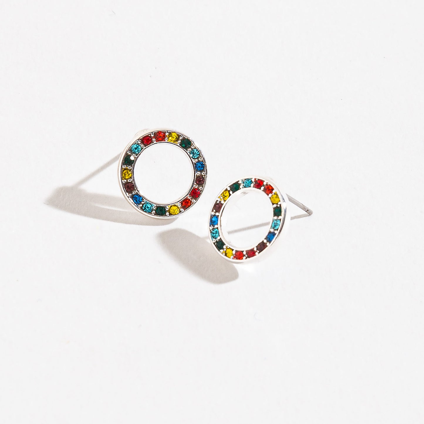 Rainbow Rhinestone Circle Stud Earrings